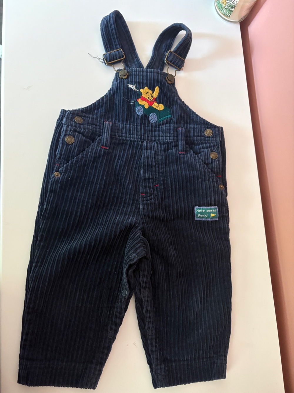 Y2K Disney Navy Corduroy Overalls with Pooh Embroidery